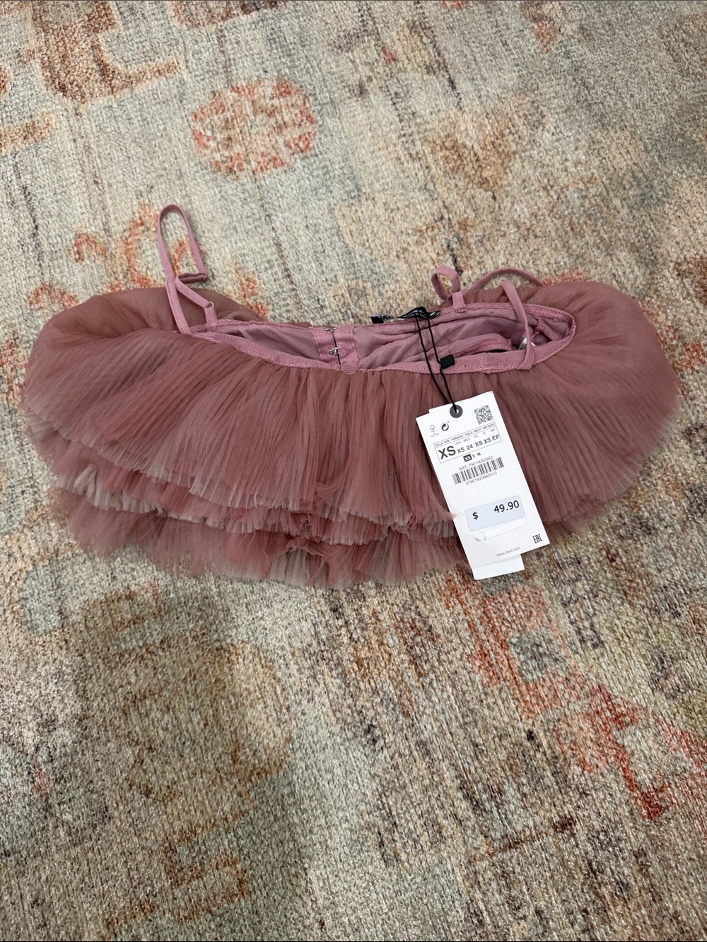Zara Dusty Rose Layered Tulle Crop Top